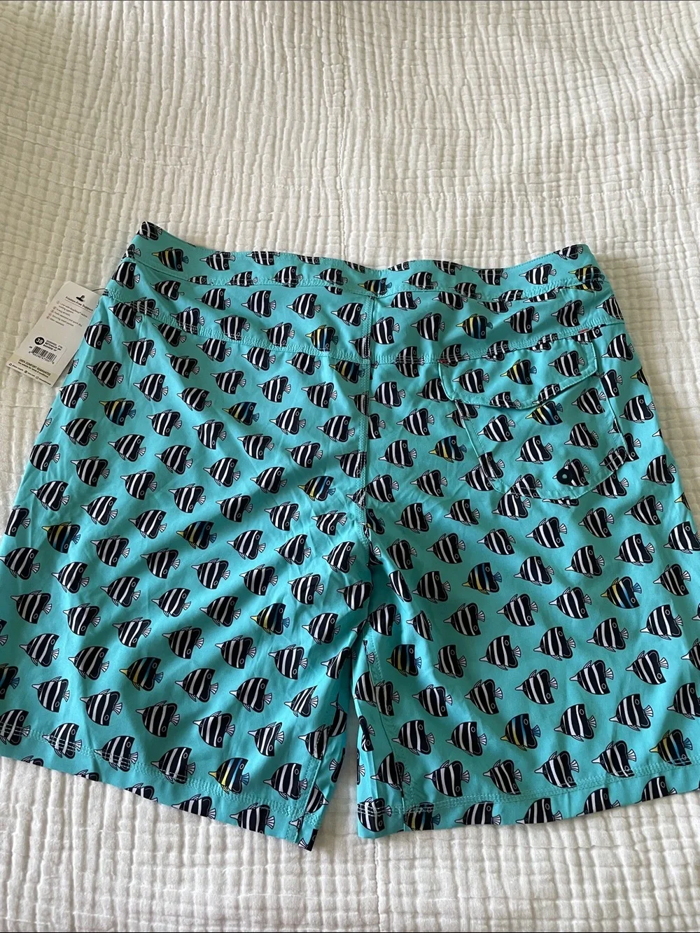 Saxx Teal Fish-Pattern Swim Trunks